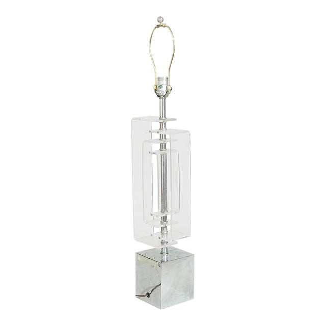 Geometric Lucite and Chrome Table Lamp For Sale
