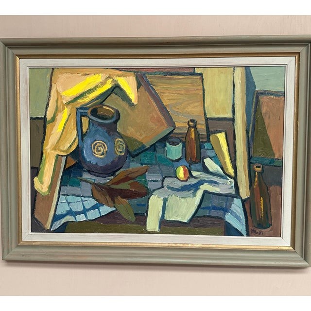 Mid-Century Modern Martin Lindberg, Still Life with Jug and Bottles, 1951, Oil Painting on Panel, Framed For Sale - Image 3 of 18
