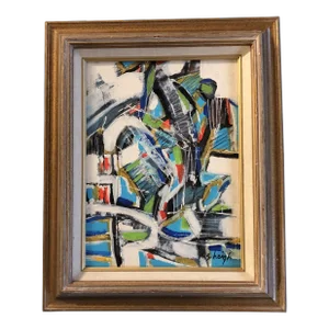 Contemporary Original Abstract Stephen Heigh Painting “Wildlife “ Vintage Frame