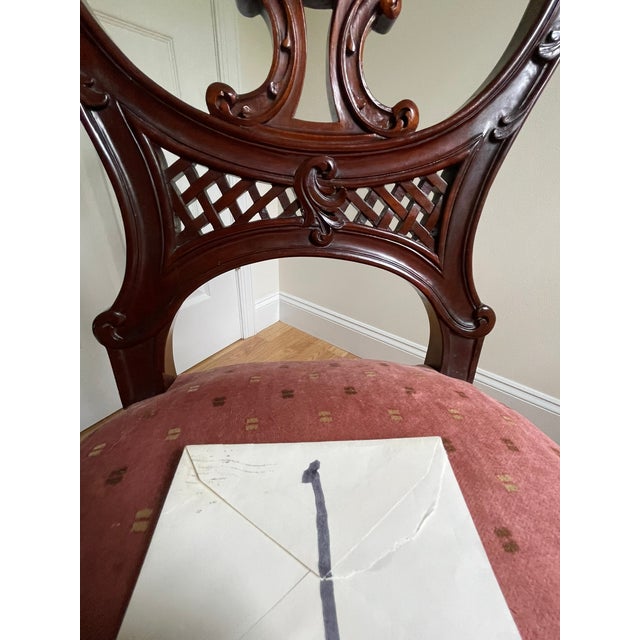 Late 19th Century Victorian Mahogany Parlor Chairs – Carved Elegance With Tapestry Charm (Pair) For Sale - Image 17 of 17