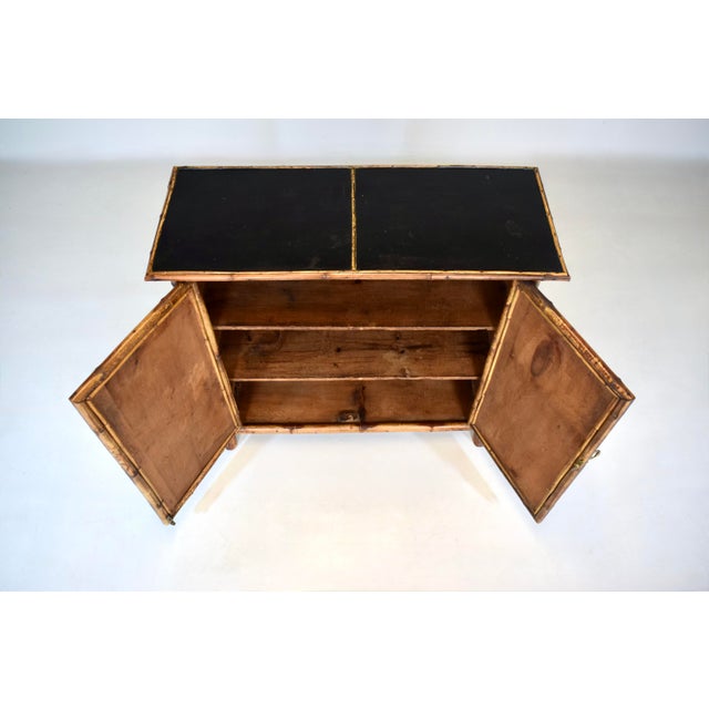 Late 19th C. English Victorian Tortoise Bamboo Console Cabinet For Sale - Image 4 of 9