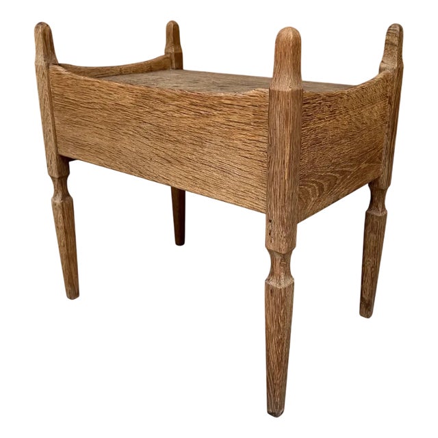 Vintage Oak Nightstand with Brass Handle by Henning Kjærnulf, 1950s For Sale