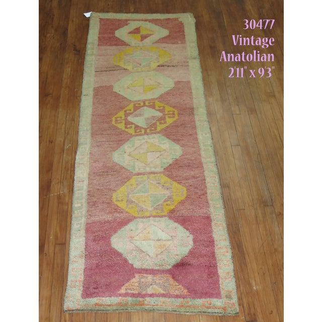 Mid 20th Century Turkish Anatolian runner with a thick medium pile throughout reminiscent of 20th century moroccan rugs....