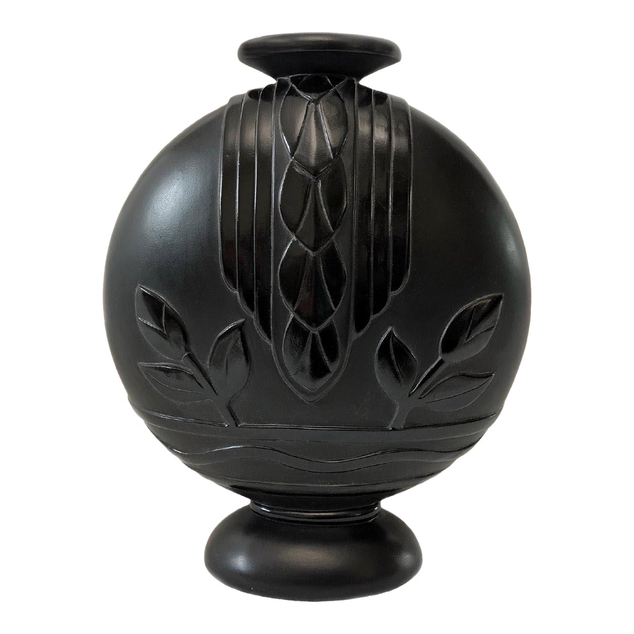 Black Art Deco Style Tall Round Narrow Vase | Chairish