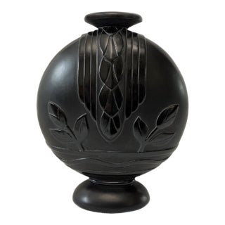 Black Art Deco Style Tall Round Narrow Vase For Sale