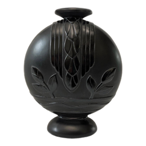 Black Art Deco Style Tall Round Narrow Vase