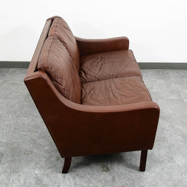 Mid-Century Modern Mid Century Danish Modern Sofa Couch Brown Leather 2 Seat Settee Vintage Denmark For Sale - Image 3 of 11