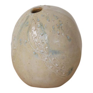 1960s French Etched Stoneware Ceramic Vase For Sale