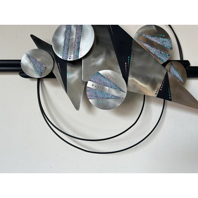80's Curtis Jere Style Postmodern Geometric Metal Wall Sculpture, Signed For Sale In Miami - Image 6 of 9