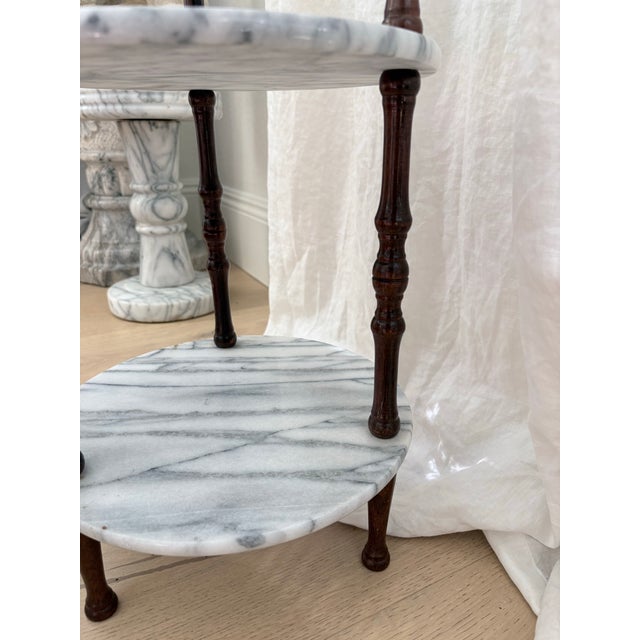 Late 20th Century Vintage Victorian Style Three-Tier Marble & Turned Wood Plant Stand For Sale - Image 5 of 8