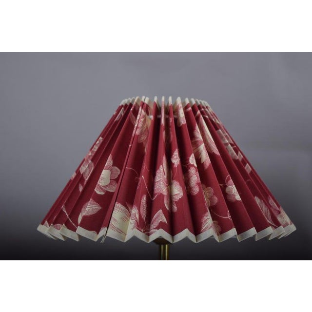 Wood 1970s Brass and Wood Table Lamps With Pleated Floral Shades - a Pair For Sale - Image 7 of 9