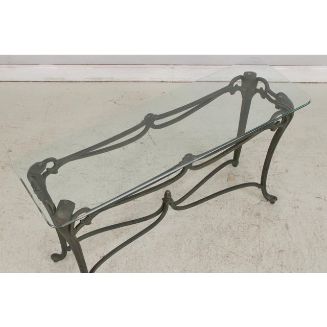 Wrought Iron & Glass Top Console Sofa Table For Sale - Image 4 of 16