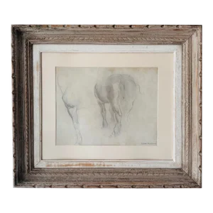 Early 1900s Italian Equine Framed Sketch, Signed