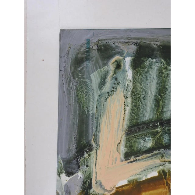 Late 20th century oil on thin metal abstract painting. Unsigned. Unframed, edge wear.