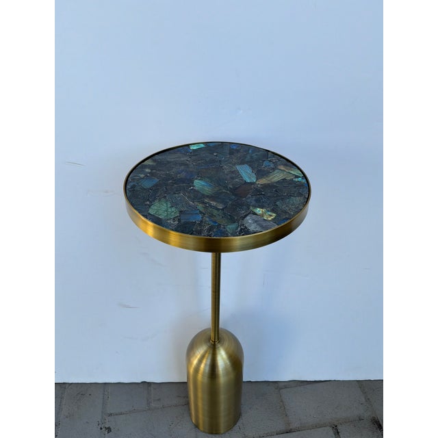 Modern Uttermost Pascal Drink Table Labradorite Stone Top. For Sale - Image 3 of 4