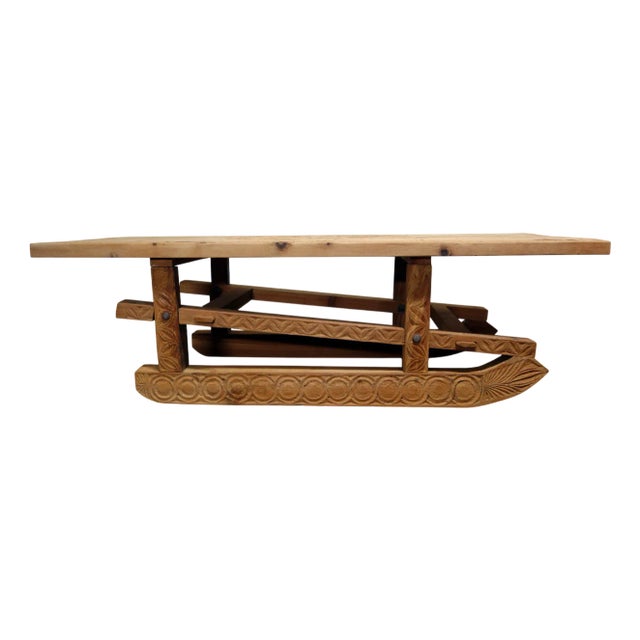 Large Folk Art Sculpted Sled Coffee Table, France, 19th Century For Sale