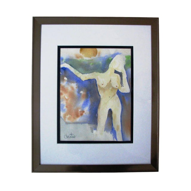 Modern Abstract Standing Nude Woman Watercolor Painting Signed Christie For Sale - Image 9 of 9