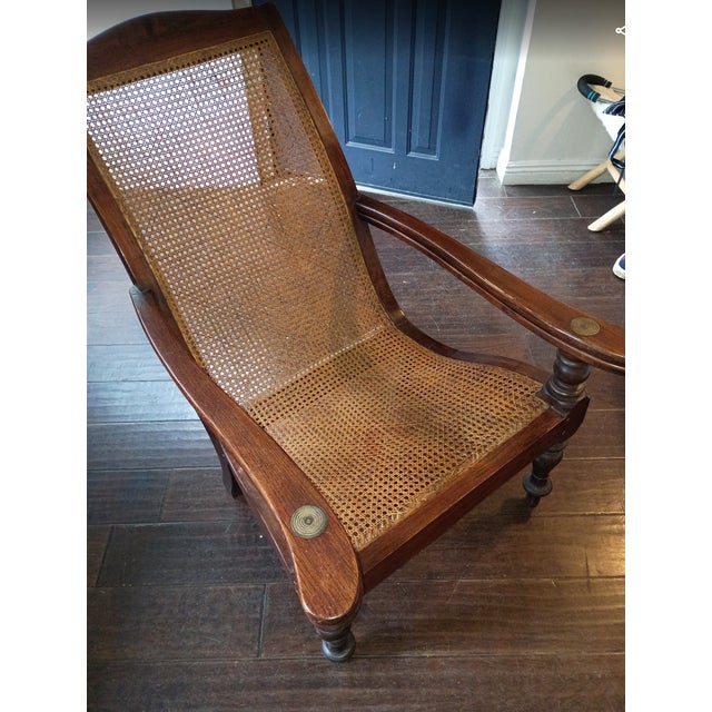 Antique British Colonial Teak Planter's Chair - Hand Woven Cane For Sale In Los Angeles - Image 6 of 6
