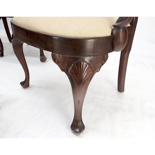 Baker Furniture Company Set of 10 New Linen Upholstery Walnut Dining Chairs by Henredon Mint For Sale - Image 4 of 16