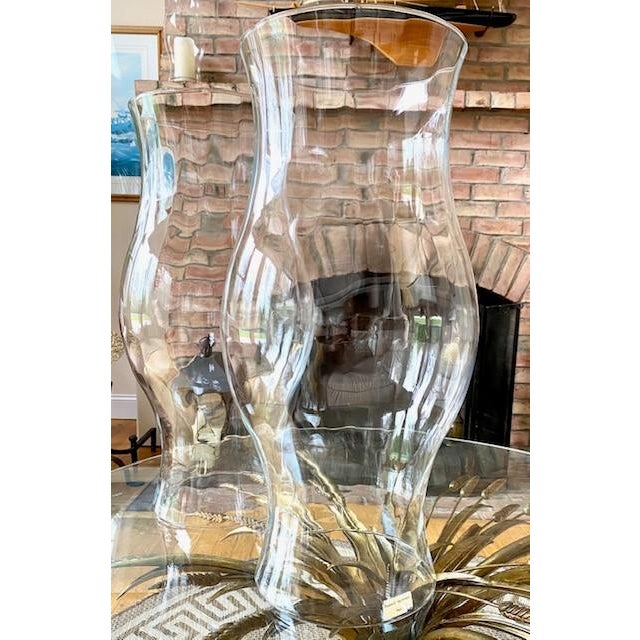 ExtraLarge Fluted Glass Hurricanes and Silver Candlesticks Chairish