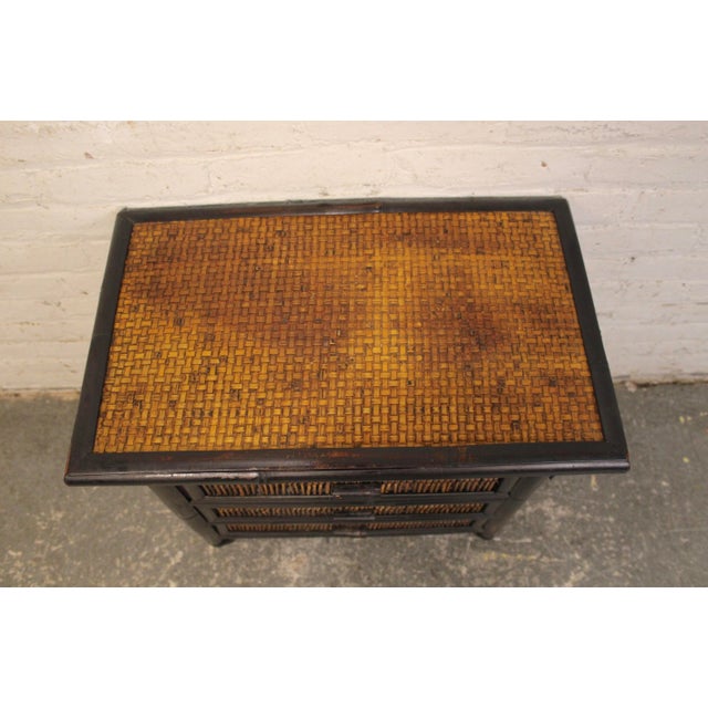 Mid 20th Century Pair of Asian Style Bamboo & Wicker End Tables For Sale In New York - Image 6 of 9