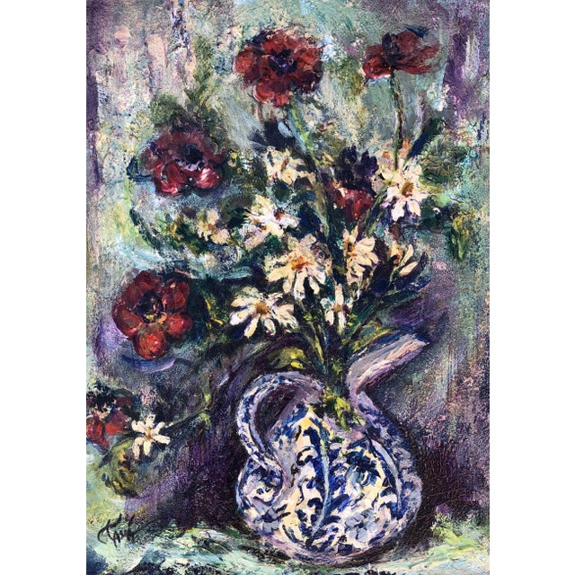 Mid Century Modern Heavy Impasto Floral Still Life Oil Painting C.1950s For Sale - Image 4 of 6
