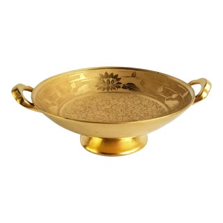 Vintage Osborne Art Nouveau Chicago Pedestal Gold Bowl Etched Signed Water Lilies For Sale