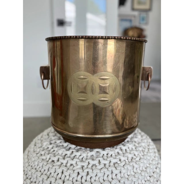 Metal 1970s Large Etched Brass Chinoiserie Cachepot/Planter For Sale - Image 7 of 9