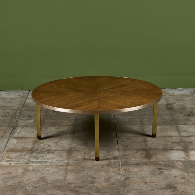 Mid 20th Century Round Walnut Coffee Table With Brass Detail For Sale - Image 5 of 12
