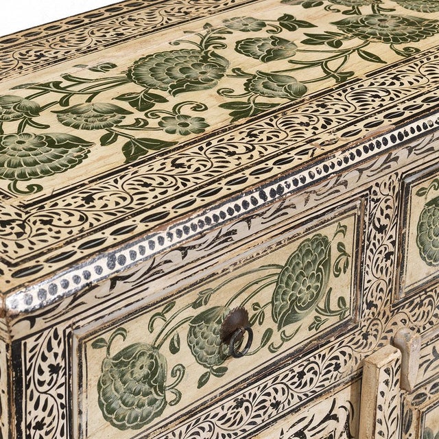 Wood Oriental Cream Floral Cabinet, 1940s For Sale - Image 7 of 11