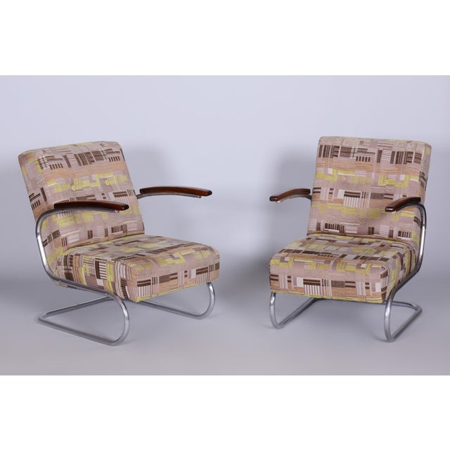 Beige Bauhaus Armchairs in Chrome-Plated Steel attributed to Mücke-Melder, Czech, 1930s, Set of 2 For Sale - Image 8 of 8