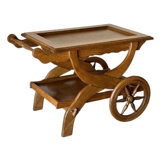 1960s German Oak Serving Cart/Wagon For Sale