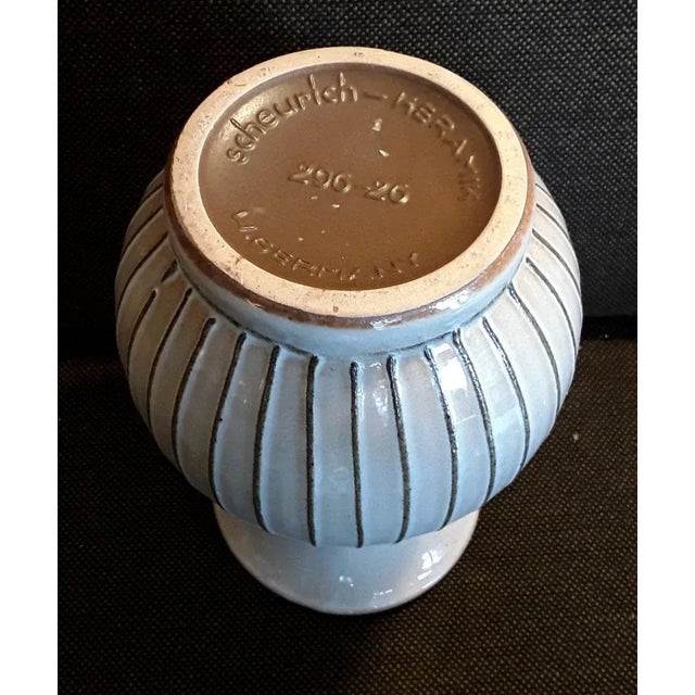 German Beige Ceramic Vase with Turquoise Decor from Scheurich, 1970s For Sale - Image 3 of 4