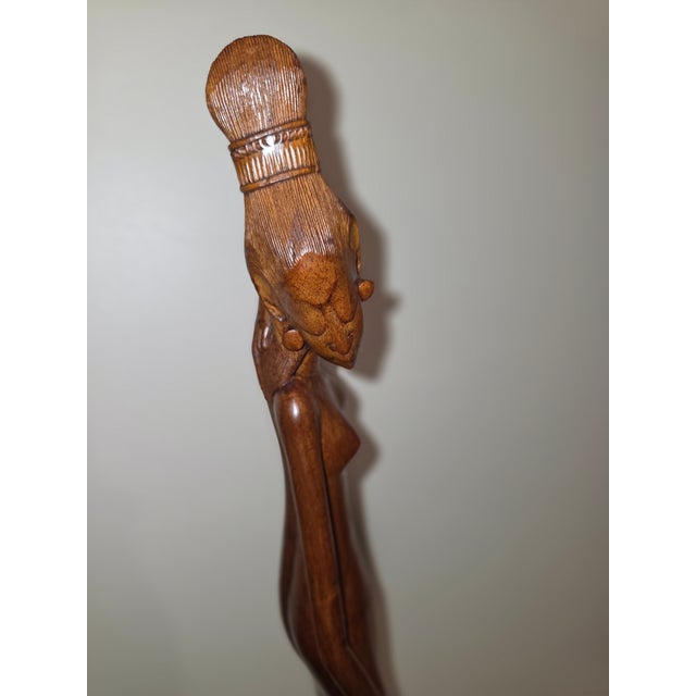 Large 21" Mid-Century Balinese Art Deco Macassar Ebony Wood Elongated Maiden Sculpture by a.a. Fatimah For Sale In Phoenix - Image 6 of 12