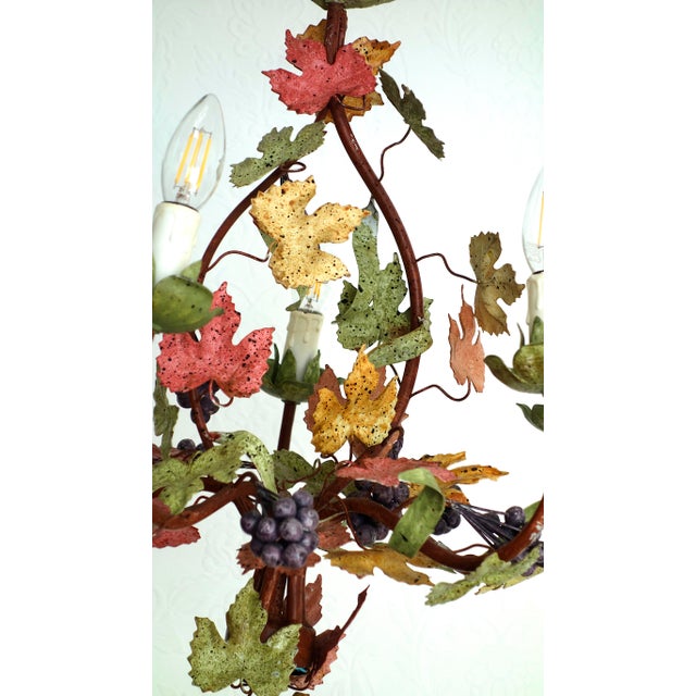 Italian Metal Grapes and Leaves Five-Light Chandelier, 1950s For Sale - Image 12 of 14