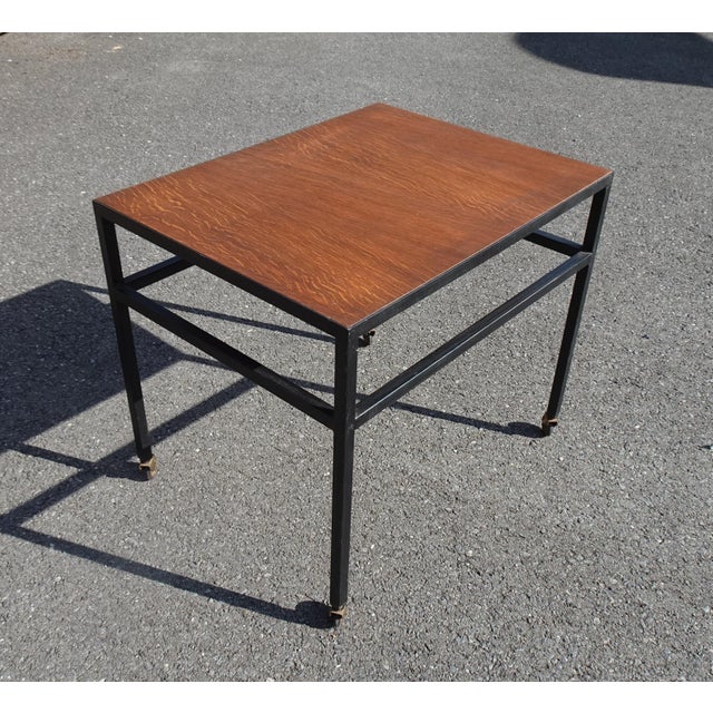 Vintage Teak and Black Lacquered Metal Rolling Table, 1960s For Sale - Image 4 of 8
