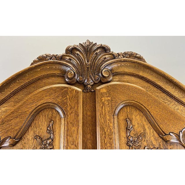 Vintage French Louis XVI Style Carved Oak 4-Door Wardrobe For Sale - Image 5 of 15