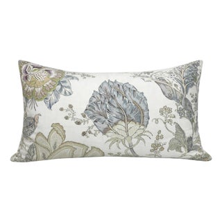 Kalamkari Floral Pillow Cover in Aqua, 12x20 Pillow For Sale