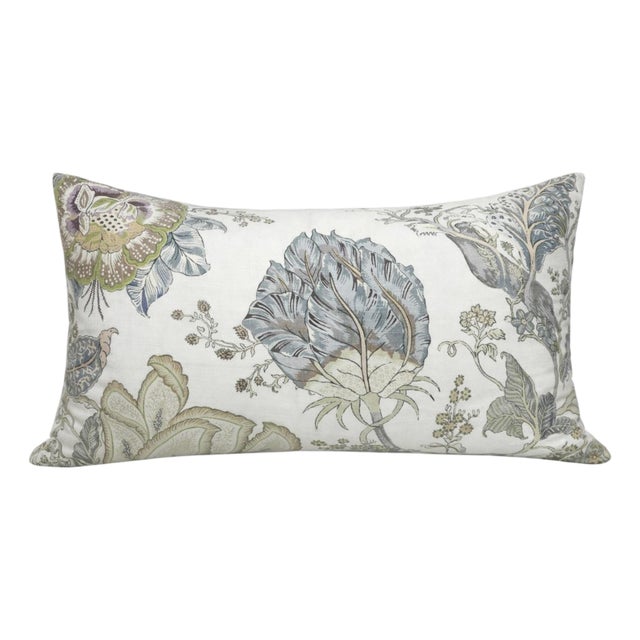 Kalamkari Floral Pillow Cover in Aqua, 12x20 Pillow For Sale