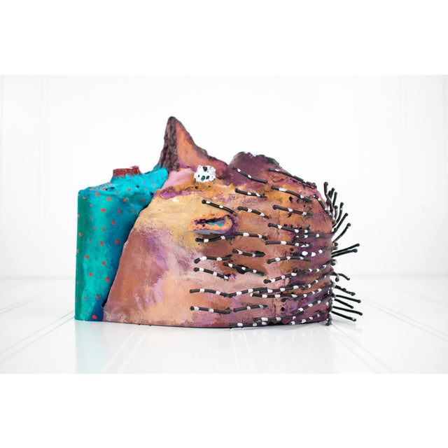 Contemporary Listed Artist Bill Hickman Handmade Metal Postmodern Abstract Mask, Late 1990s For Sale - Image 3 of 11