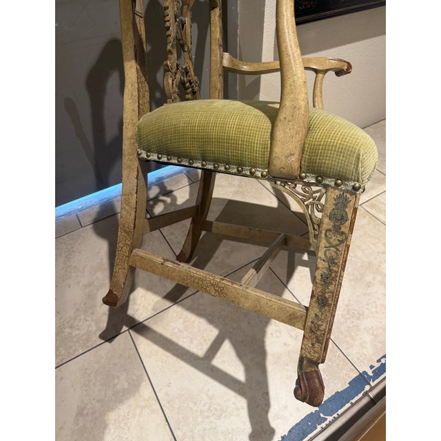 Chinoiserie Chinese Chippendale Arm Chair Hand Painted For Sale - Image 3 of 18