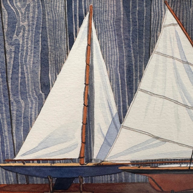1990s Lin Webber Original Watercolor Painting "Boat Models" 1997 Framed Sailboats For Sale - Image 5 of 12