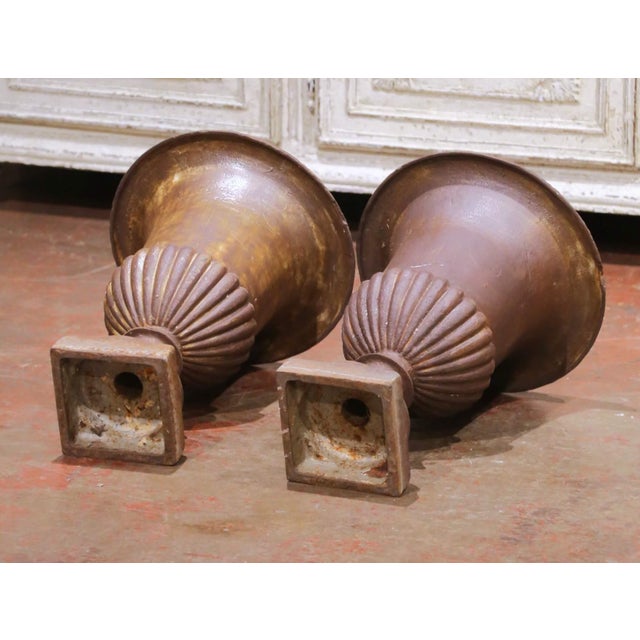 Pair of 19th Century French Cast Iron Medici Urns With Original Patina For Sale - Image 12 of 12