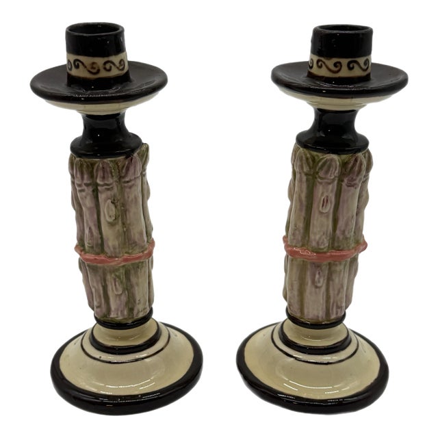 Pair of Limited Edition Asparagus Form Studio Ceramic Candlesticks by Prince Alexander 1981 (1/9) For Sale