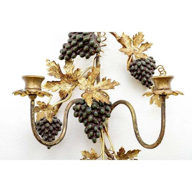 Mid 20th Century Pair of Tole Grape Motif Wall Sconces For Sale In New York - Image 6 of 6