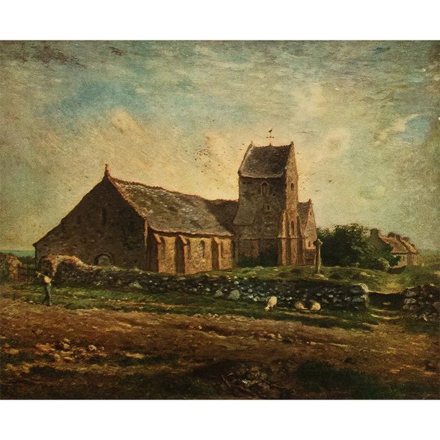 Green 1940s After Jean-Francois Millet "The Church of Greville" First Edition Swiss Lithograph For Sale - Image 8 of 8
