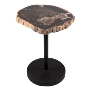 Living Edge Petrified Wood Top W Black Metal Stand Accent Table or Side Table 62