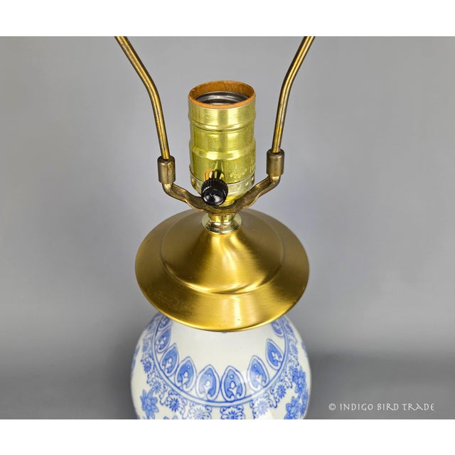 Vintage Blue and White Chinoiserie Porcelain Vase Lamp With Birds Flowers and Butterflies For Sale - Image 12 of 12
