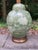 Japanese Vintage Green Chrysanthemum Porcelain Table Lamp With Brass & Wood Accents For Sale - Image 3 of 4