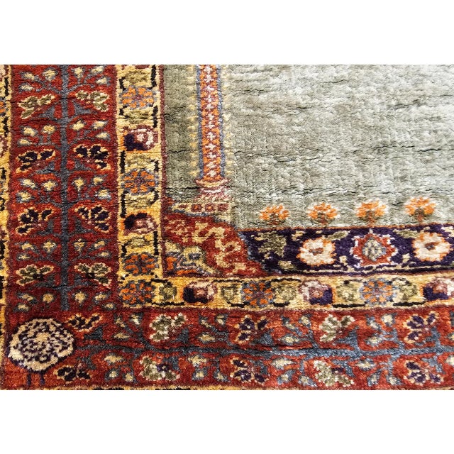 Turkish Vintage Turkish Hereke Prayer Rug, Green and Brick Red, Early 1900s, 2' x 3' For Sale - Image 3 of 16